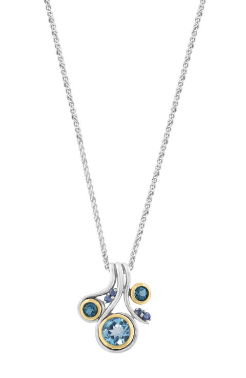 Bezel Set Blue Topaz Cluster Pendant Necklace
