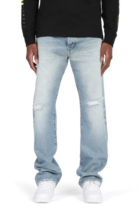 Jeans rectos desgastados Etiqueta Negra (Lavado vintage índigo sucio)