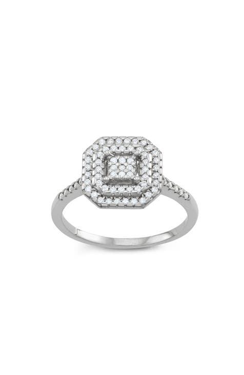 Anillo de novia pavé de diamantes de plata de ley - 0,35ct.