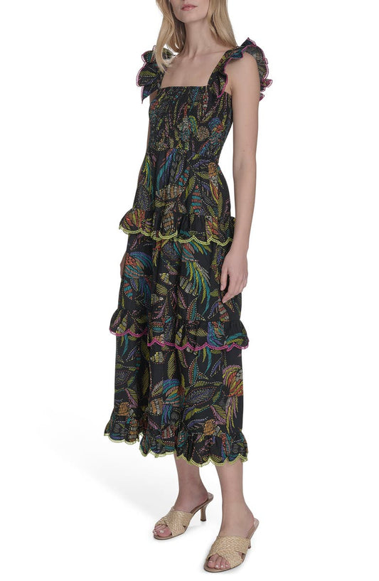 Floral Ruffle Sleeve Cotton Midi SSundress