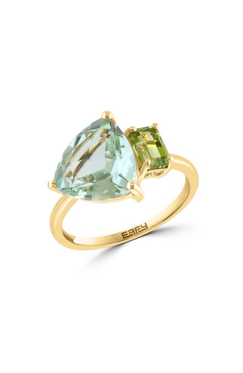 Anillo de oro amarillo de 14 quilates con amatista verde y peridoto