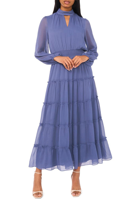 Long Sleeve Tiered Chiffon Maxi Dress