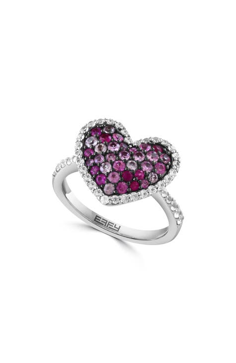 Anillo Corazón Zafiro Blanco y Rosa Plata de Ley