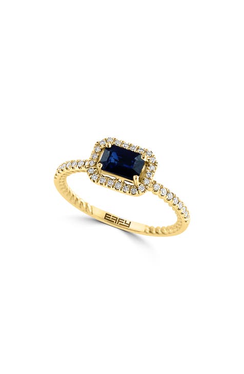 Anillo Halo de Zafiro y Diamante de Oro Amarillo de 14K - 0,24ct. - Talla 7