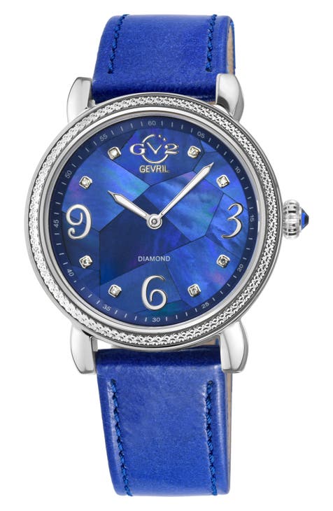 Reloj Ravenna de cuarzo suizo con detalles de diamantes y correa de piel, 37 mm