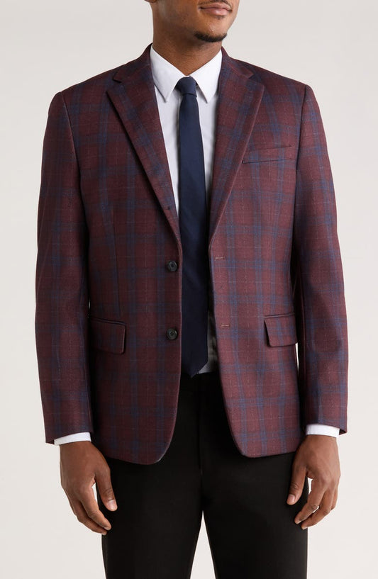Slim Fit Plaid Stretch Knit Blazer
