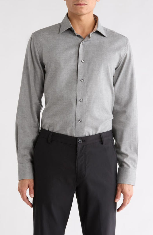 Trim Fit Heathered Cotton Dress Shirt