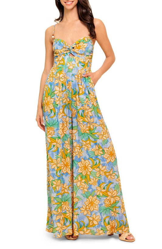 Print Cutout Wide Leg Jumpsuit