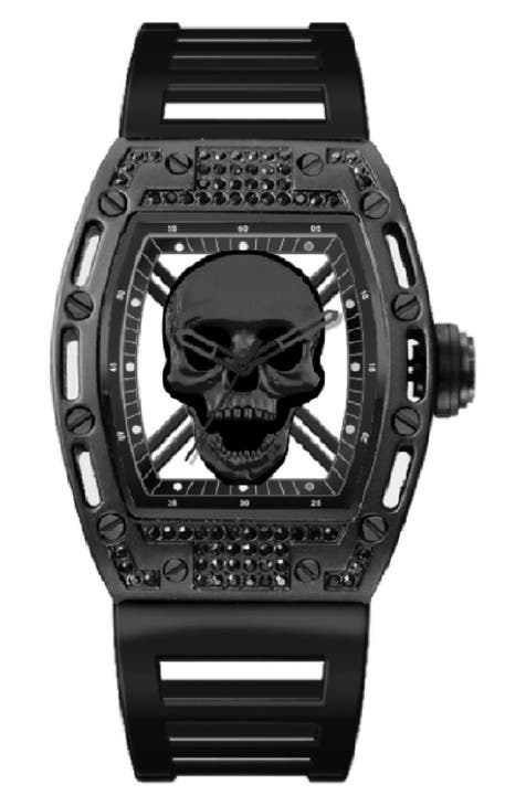 x Reloj con correa de plástico Ed Hardy Crystal Skull, 30mm x 34.5mm