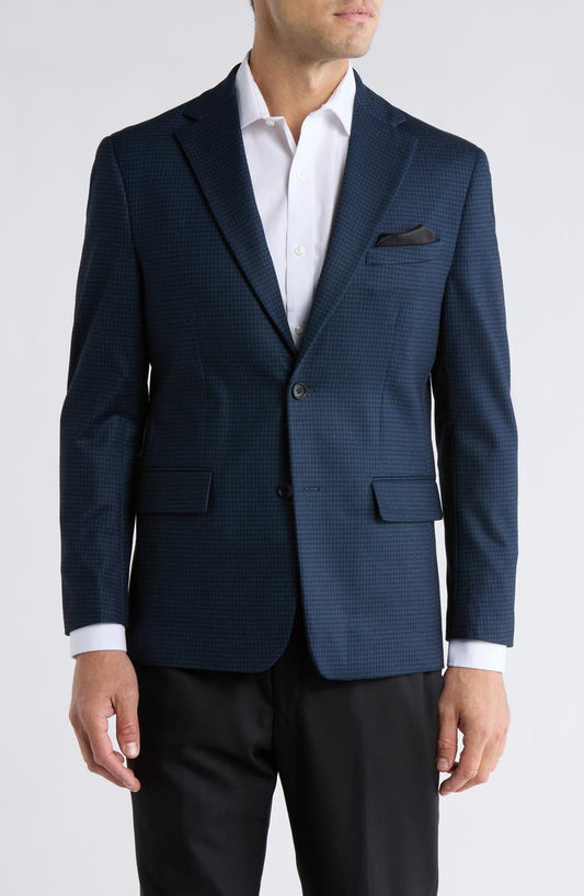 Slim Fit Plaid Stretch Knit Blazer