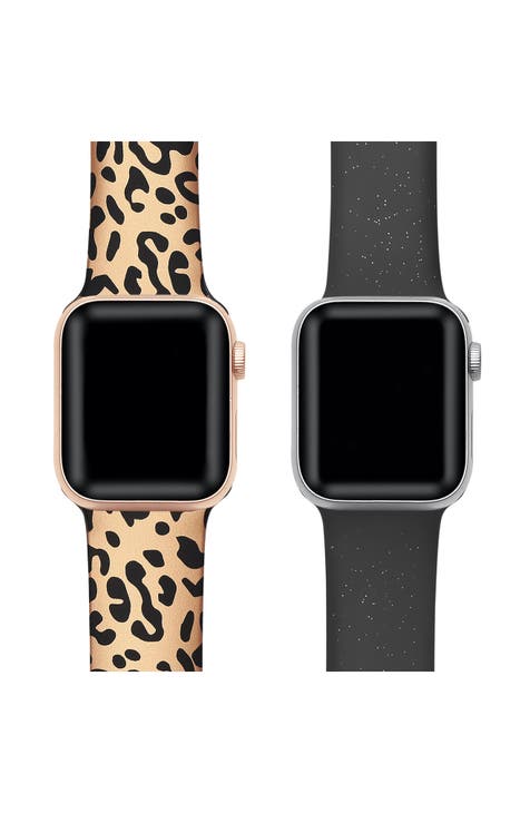 Paquete surtido de 2 correas de silicona con estampado de animales y lisas para Apple Watch