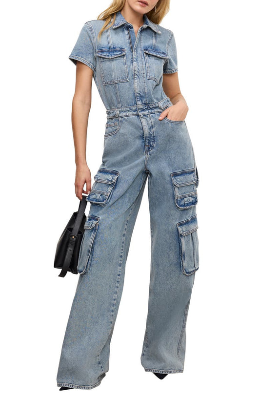 Fit For Success Denim Wide Leg Cargo Jumpsuit (Regular & Plus)