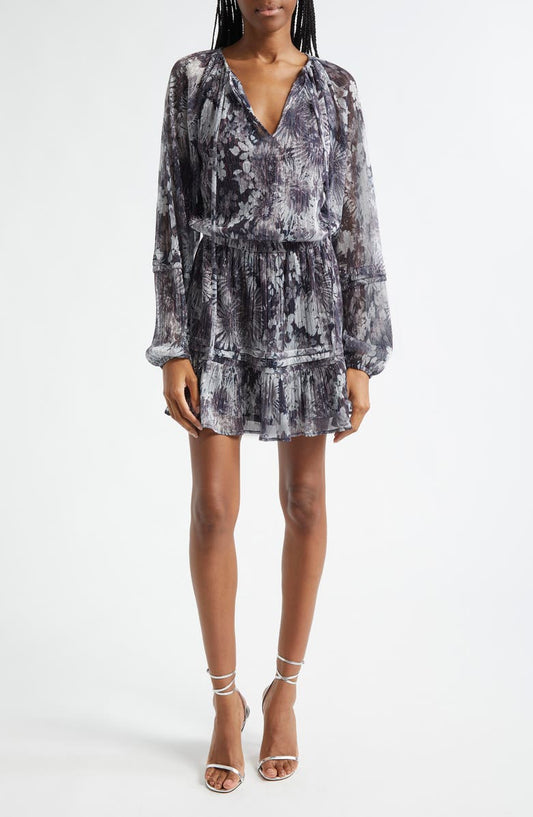 Twilight Aaliyah Metallic Long Sleeve Chiffon Minidress