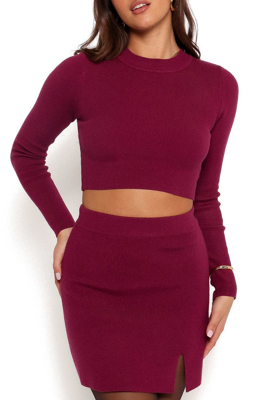 Vara Long Sleeve Crop Sweater & Miniskirt Set