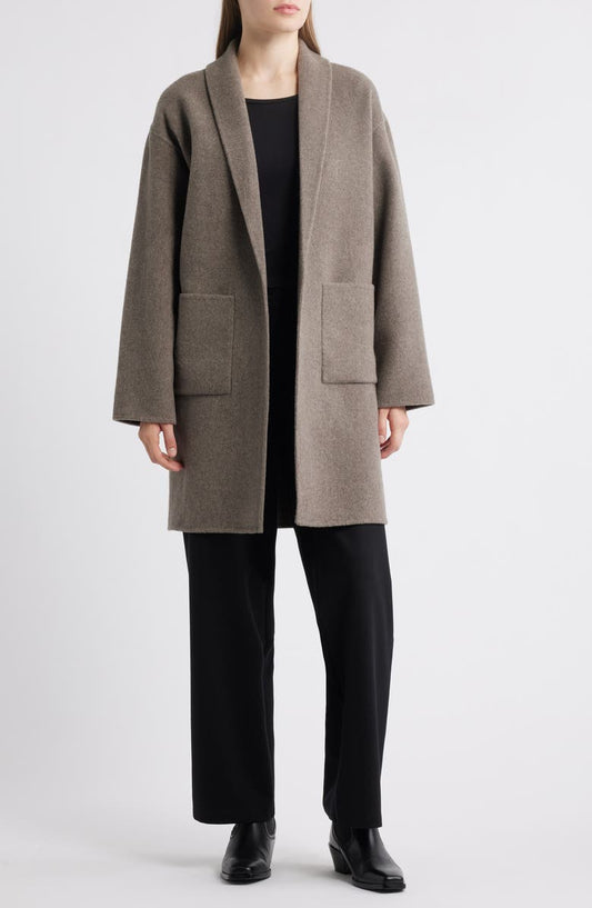Shawl Collar Double Woven Wool Coat