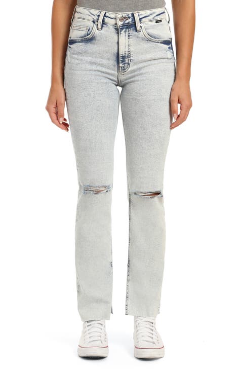 Vaqueros de cintura alta con dobladillo con abertura Maria (azul reciclado rasgado claro)