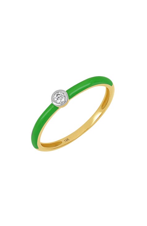 Anillo apilable de diamantes y esmalte verde (Exclusivo Nordstrom)