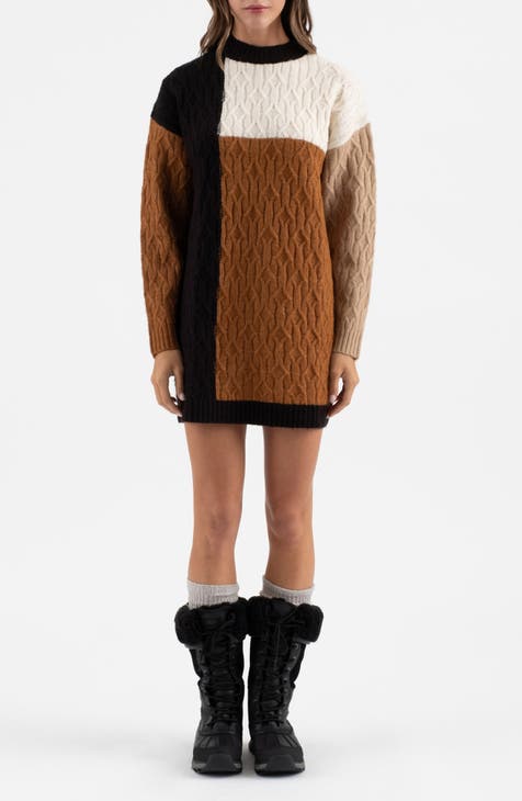 Vestido suéter de manga larga con bloques de color