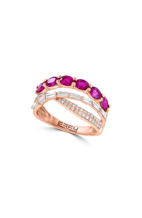 Anillo de oro rosa de 14 quilates con rubíes y diamantes