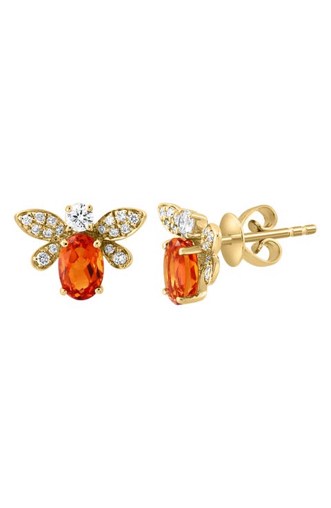14K Yellow Gold Citrine & Diamond Bee Stud Earrings