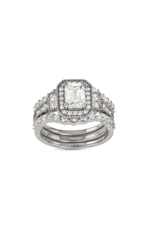 Juego de 3 anillos apilables de zafiro blanco cultivado en laboratorio