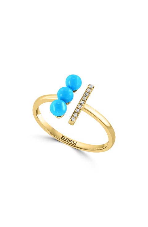 14K Yellow Gold Diamond & Turquoise Open Band Ring
