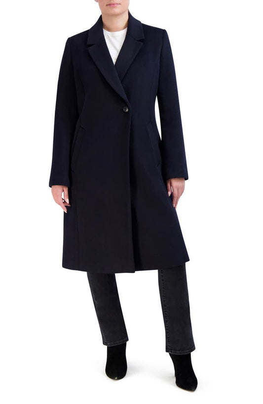 Asymmetric Slick Wool Blend Coat