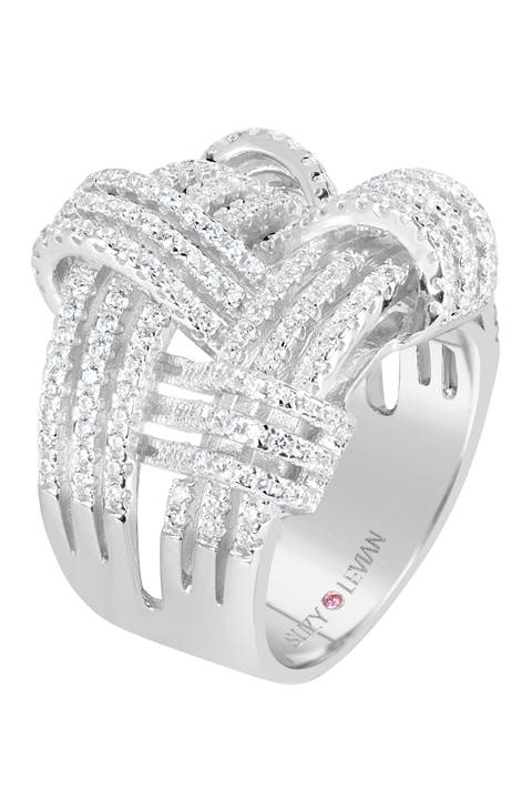 Anillo de plata de ley con zirconia tejida