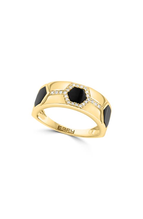 14K Yellow Gold Onyx & Diamond Ring