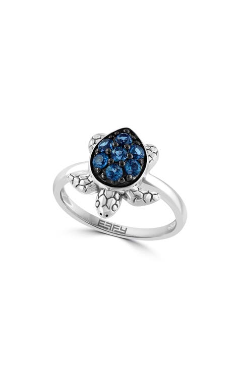 Anillo Tortuga Topacio Azul Londres de Plata de Ley