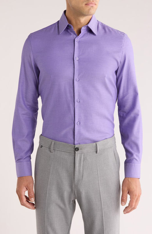 Tailored Fit Textured Stretch Cotton Dress Shirt