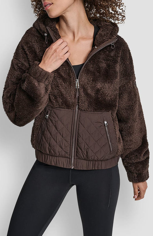 Faux Shearling & Diamond Quilted Hooded Jacket