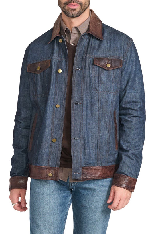 Leather Trim Denim Jacket