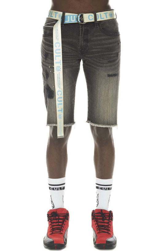 Rocker Belted Slim Fit Stretch Denim Shorts (Avon)