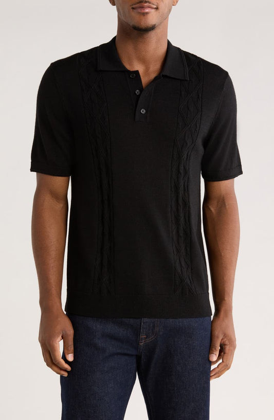Stitch Panel Wool Blend Polo