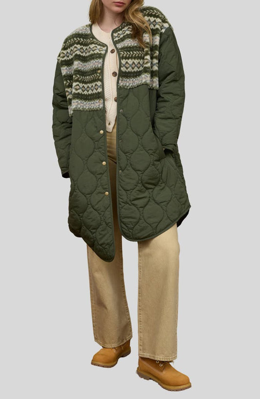 Plush Fleece Quilted Long Jacket