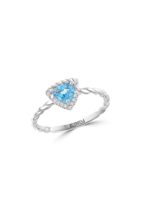 Sterling Silver Trillion Cut Blue Topaz & Diamond Ring