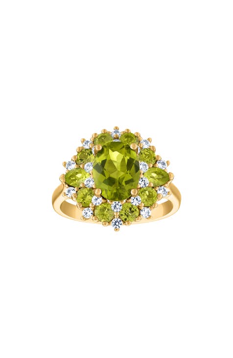Anillo Peridoto Oro 14K Sobre Plata