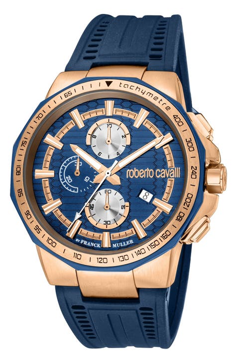 Reloj Roberto Cavalli by Franck con correa de caucho, 44mm