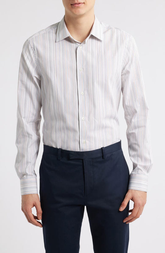 Tailored Fit Stripe Cotton Dress Shirt (Regular & Big)