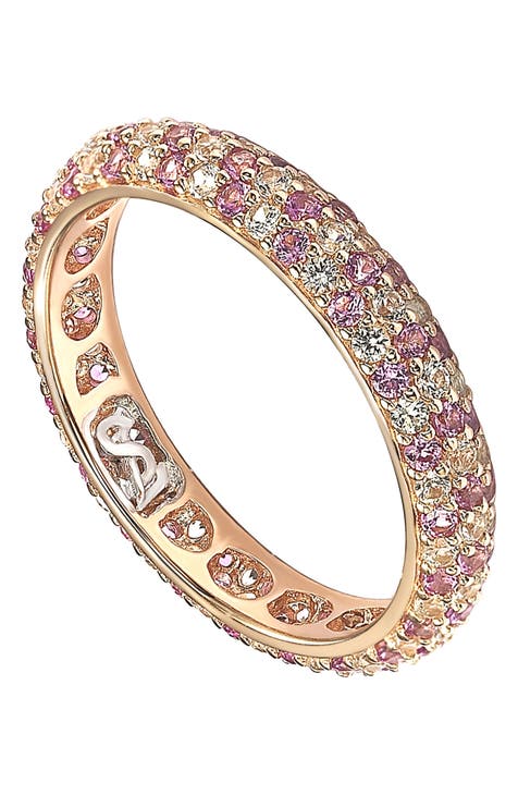 Anillo Eternidad Zafiro Rosa y CZ Pavé