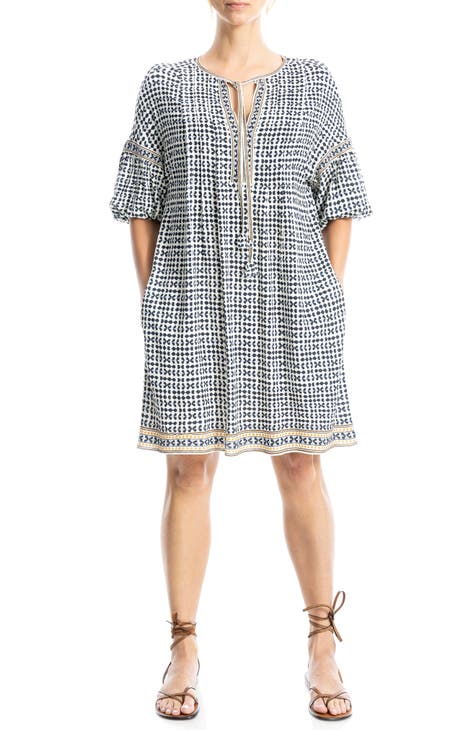 Vestido recto con estampado floral y mangas abullonadas