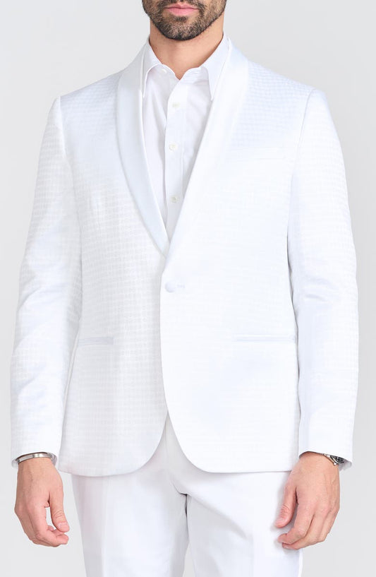 Varick White Jacquard One Button Shawl Collar Dinner Jacket