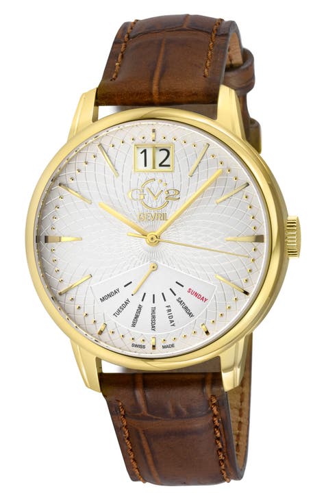 Reloj con correa de piel grabada Rovescio para hombre, 42 mm