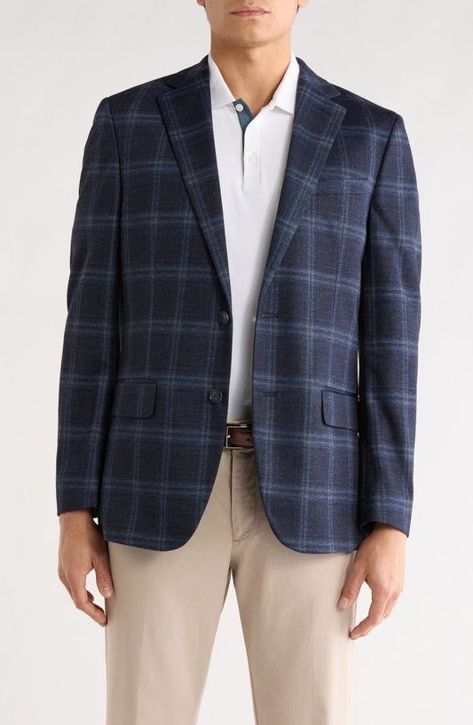 Blue Plaid Notch Lapel Sport Coat (Short, Regular & Long)