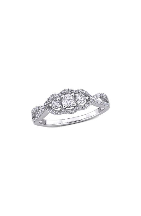Anillo de compromiso con halo de 3 diamantes - 0,5 ct.