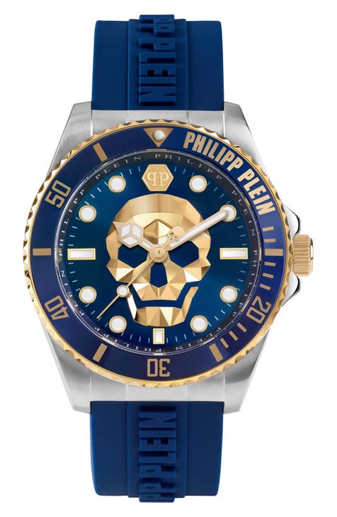 Reloj $kull con esfera de fibra de carbono y correa de silicona, 44 mm