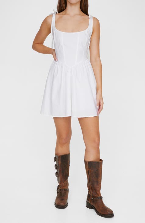 Minivestido entallado y con vuelo de algodón con corsé y cordones