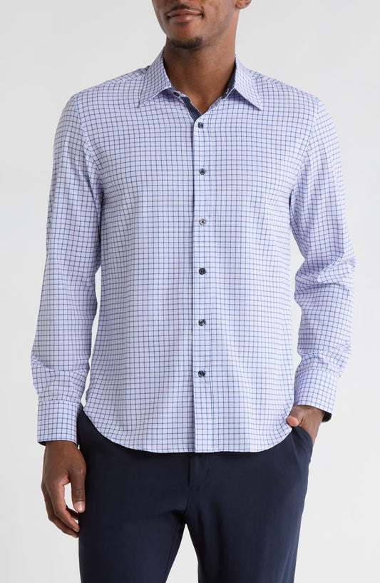 Grid Print Stretch Dress Shirt