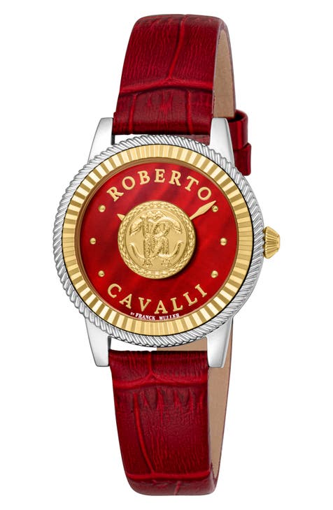 Reloj con correa de piel de nácar, 30 mm